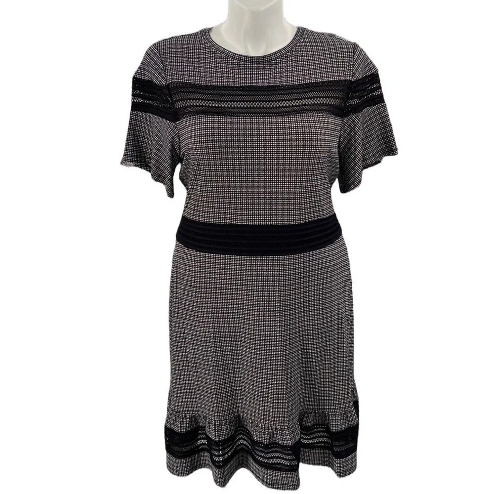 Michael Kors dress size XL black & white peek a boo flounce stretchy zip up - Picture 6 of 14